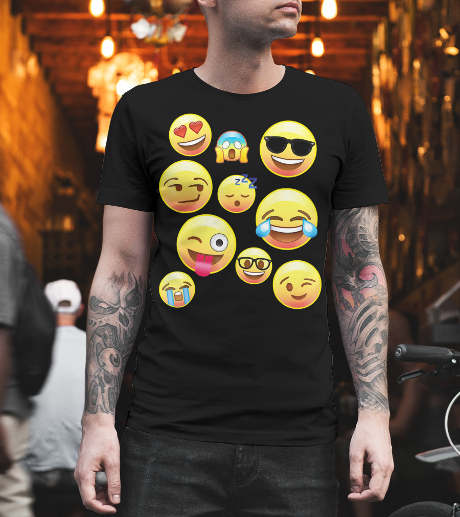 Funny Emoji Faces For Girls Heart Eyes Sleepy Wink Tears Sunglasses Zany T-Shirt
