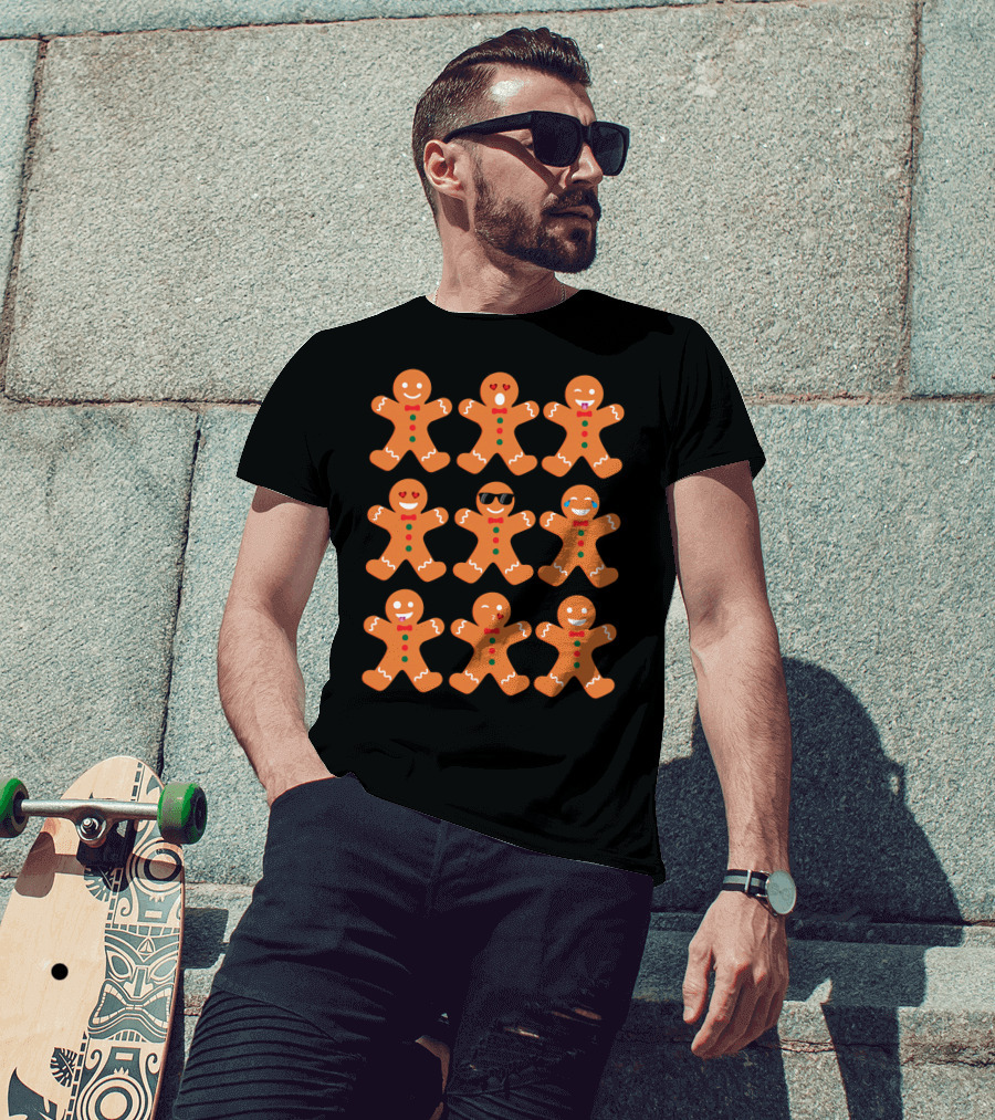 Gingerbread Man Emotions Faces Sunglasses And Tears T-Shirt