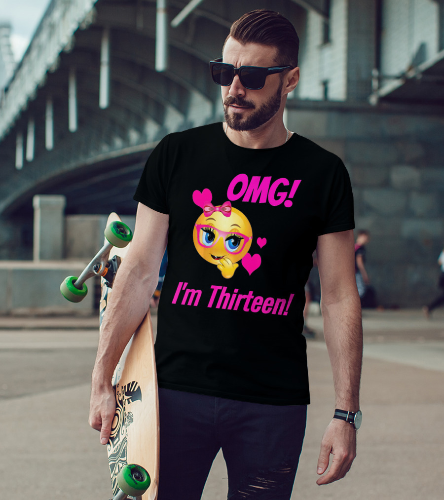 OMG I'm Thirteen Emoji With Glasses And Hearts T-Shirt