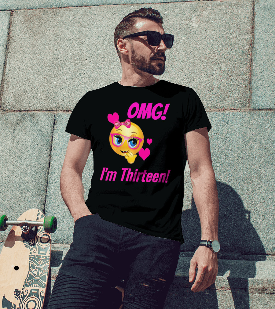 OMG I'm Thirteen Emoji With Glasses And Hearts T-Shirt