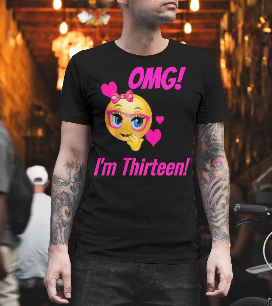 OMG I'm Thirteen Emoji with Glasses and Hearts T-Shirt