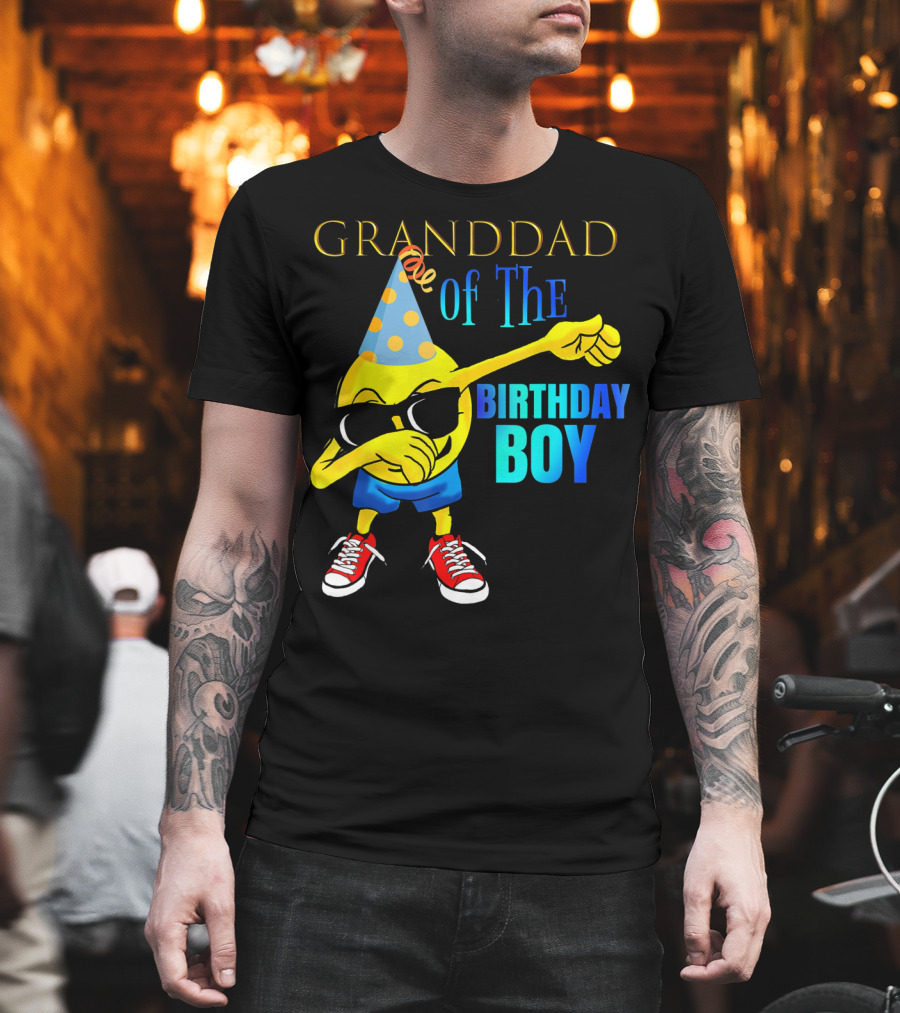 Granddad Of The Birthday Boy Dabbing Emoji Party Hat Sunglasses Celebrations T-Shirt