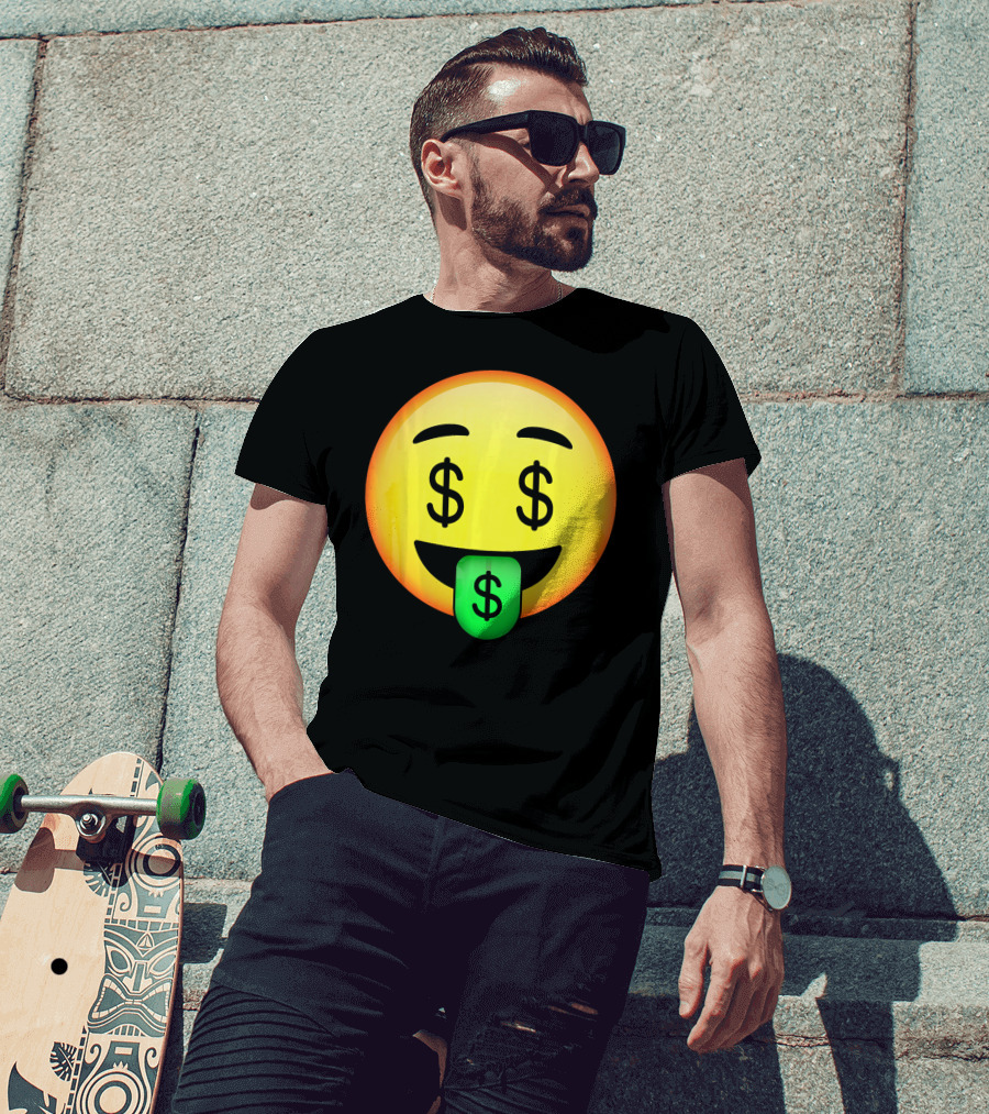 HD Emoji Money Mouth Face Dollar Symbol Eyes Green Tongue T-Shirt