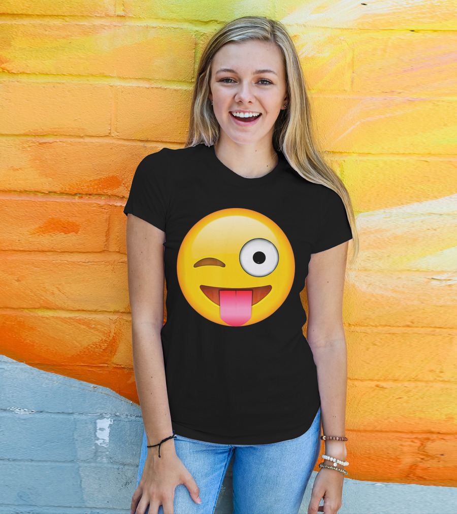 Face Emoticon Tongue Out Emoji Wink T-Shirt