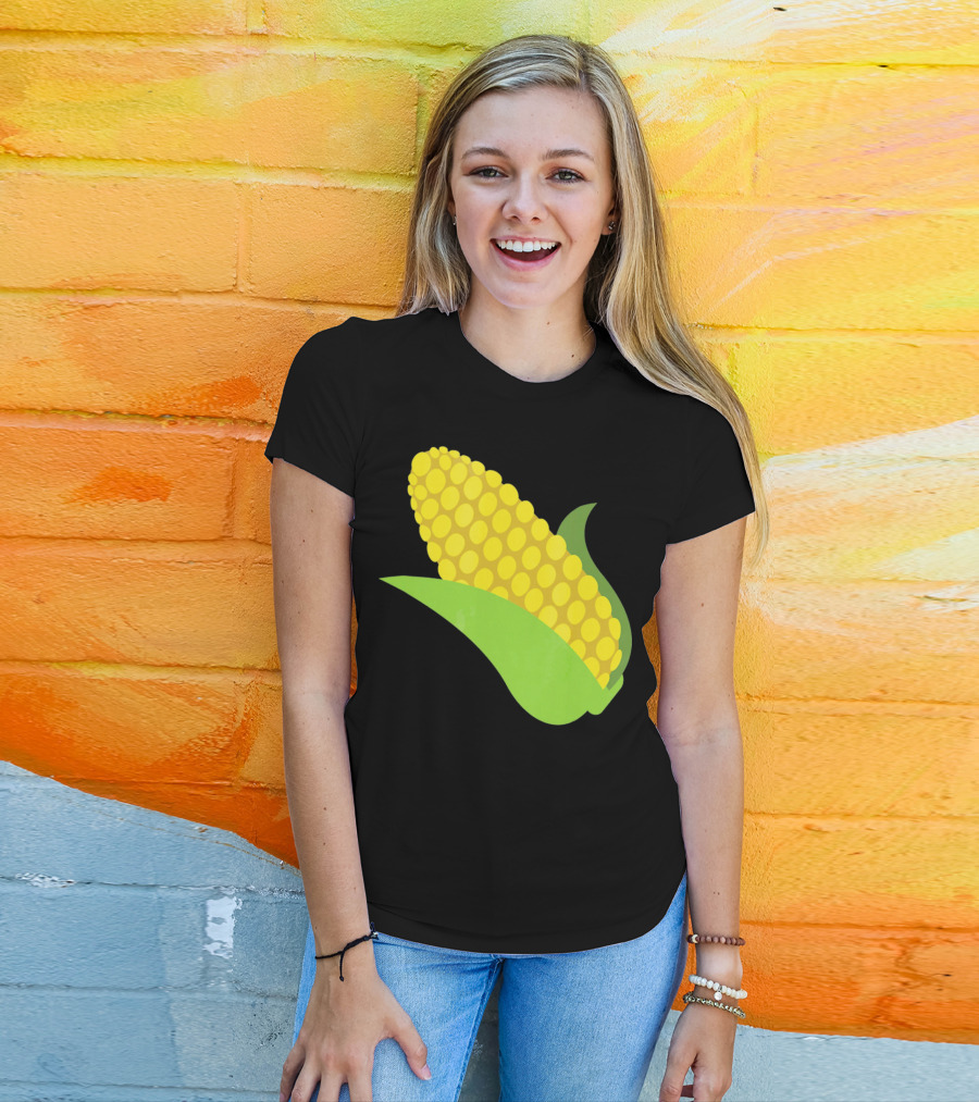 Emoji Corn On The Cob Yellow Kernels Green Husk T-Shirt
