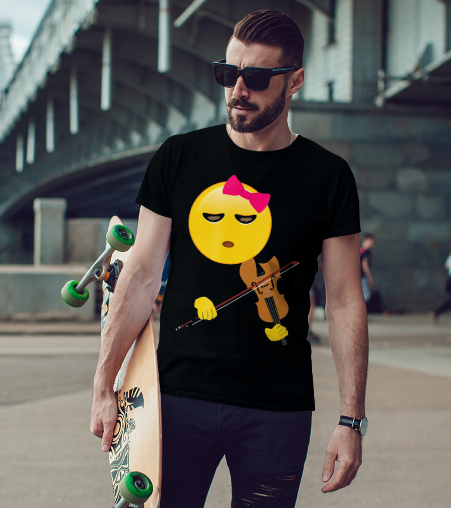 Girl Emoji Violin With Pink Bow T-Shirt
