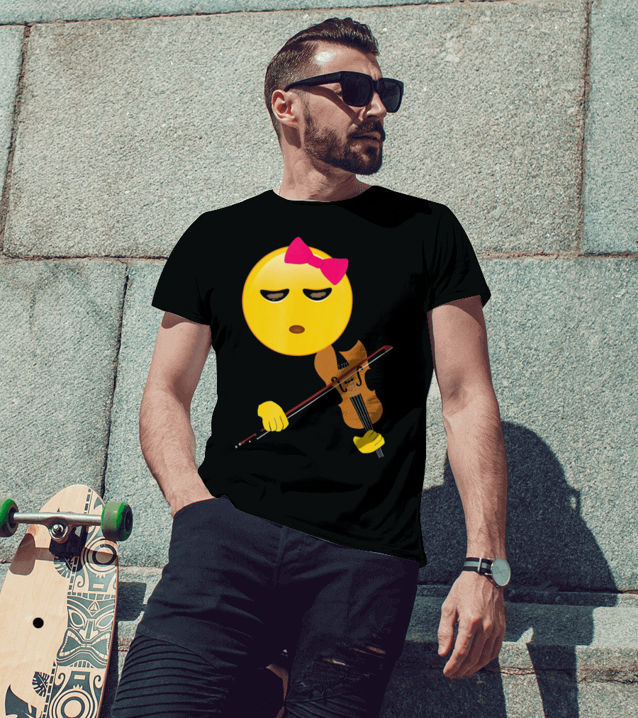 Girl Emoji Violin With Pink Bow T-Shirt
