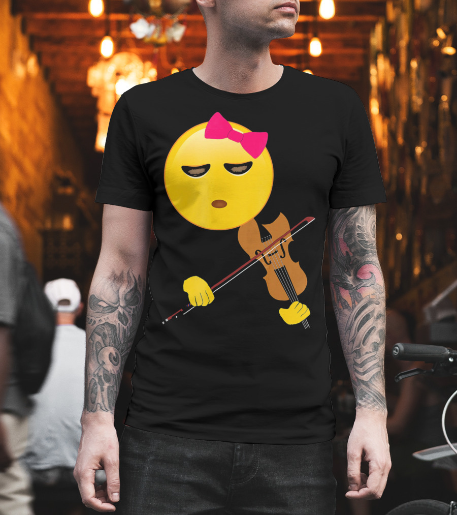Girl Emoji Violin with Pink Bow T-Shirt