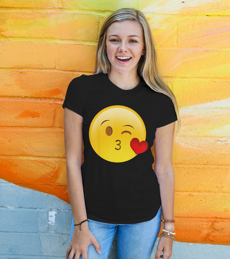 Emoji Throwing A Kiss Puckered Lips Blow Winking Face With Heart T-Shirt