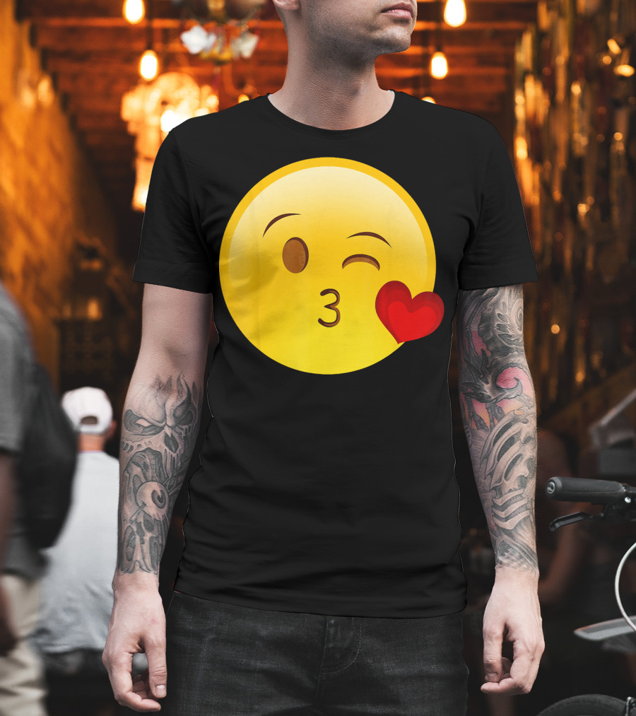 Emoji Throwing A Kiss Puckered Lips Blow Winking Face With Heart T-Shirt