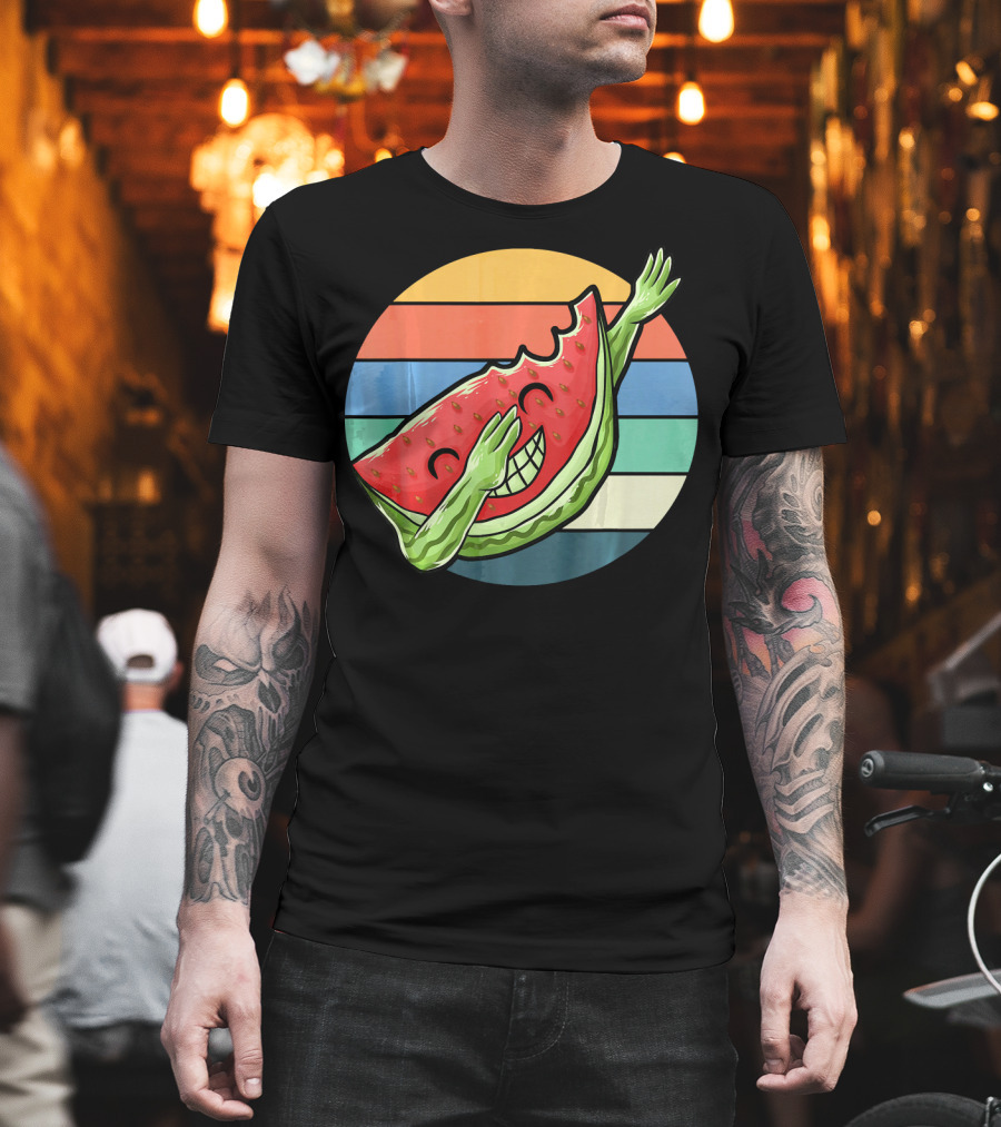 Retro Vintage Dabbing Watermelon Aloha Stripes T-Shirt