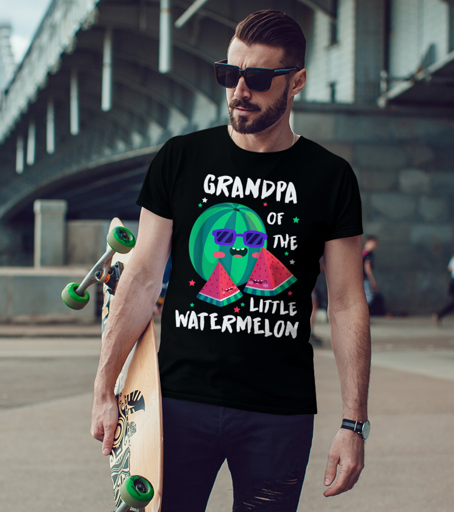 Grandpa Of The Little Watermelon With Cool Smiling Sunglasses And Stars T-Shirt