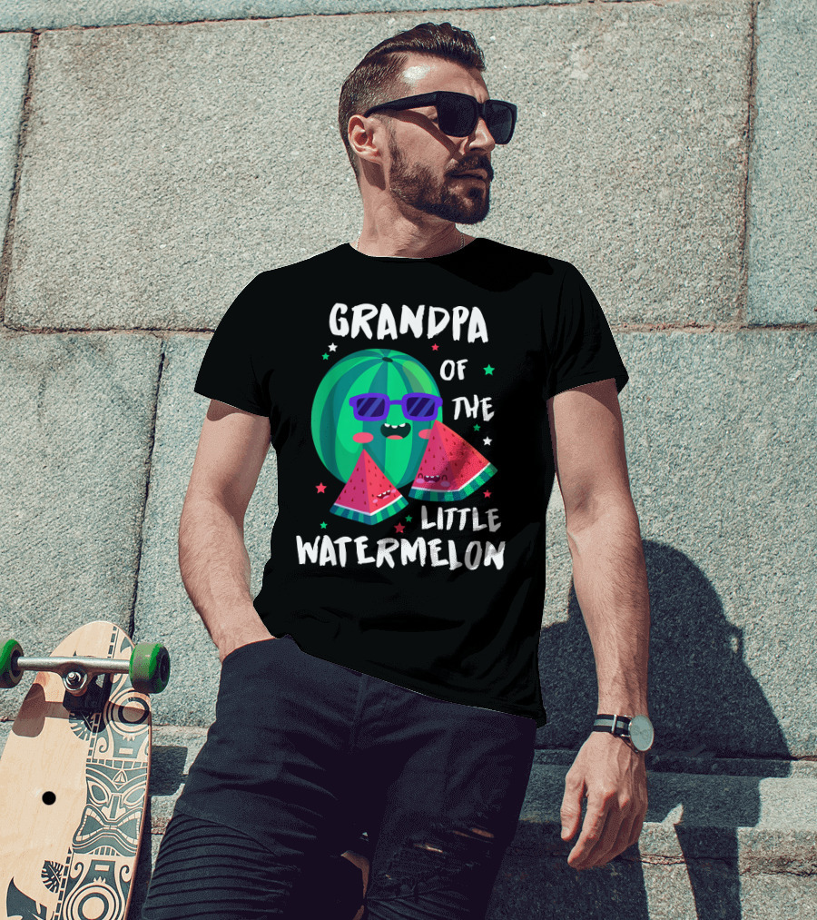 Grandpa Of The Little Watermelon With Cool Smiling Sunglasses And Stars T-Shirt