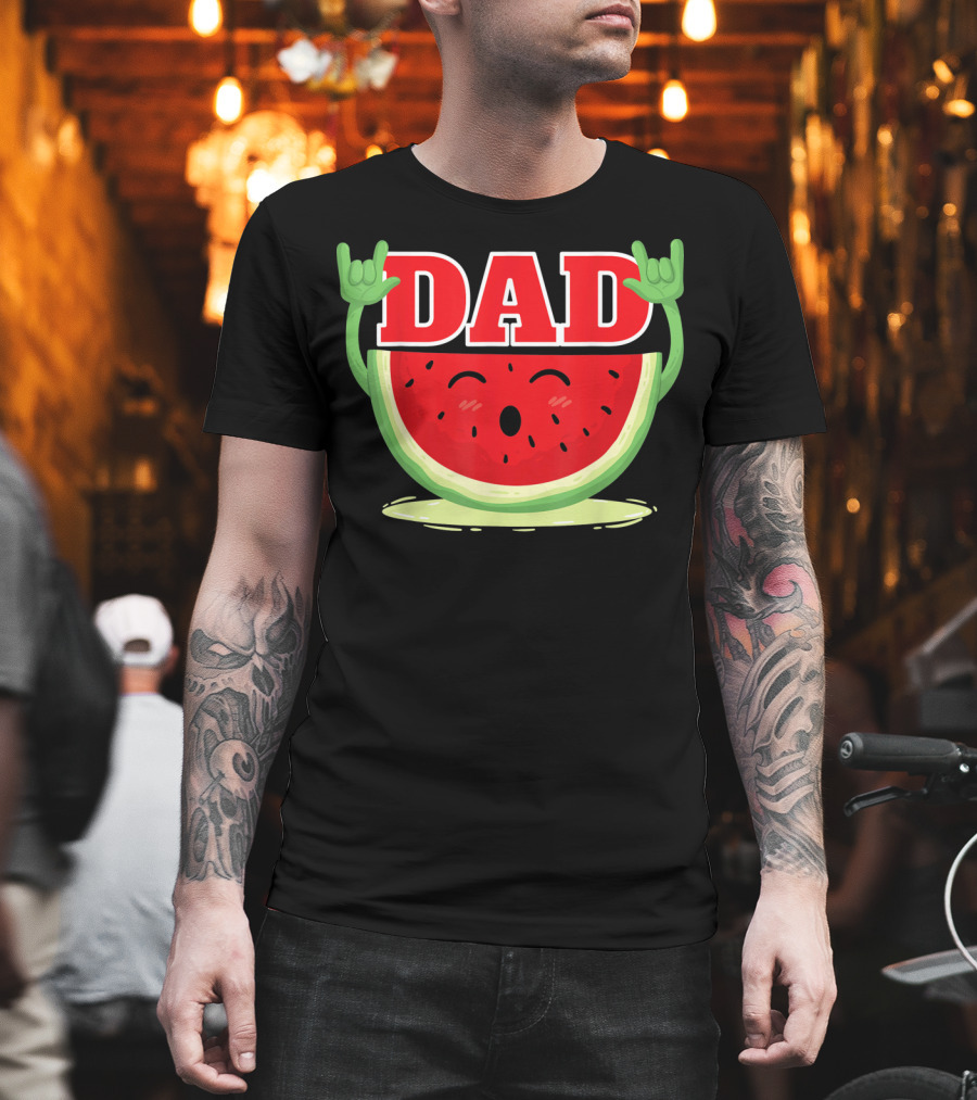 Mens Watermelon Dad Melon Rock Hands Juicy T-Shirt