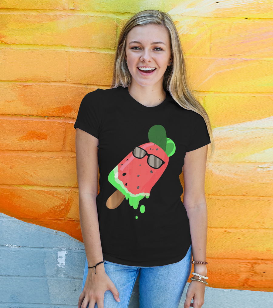 Fruity Fashion Ice Cream Watermelon With Sunglasses T-Shirt