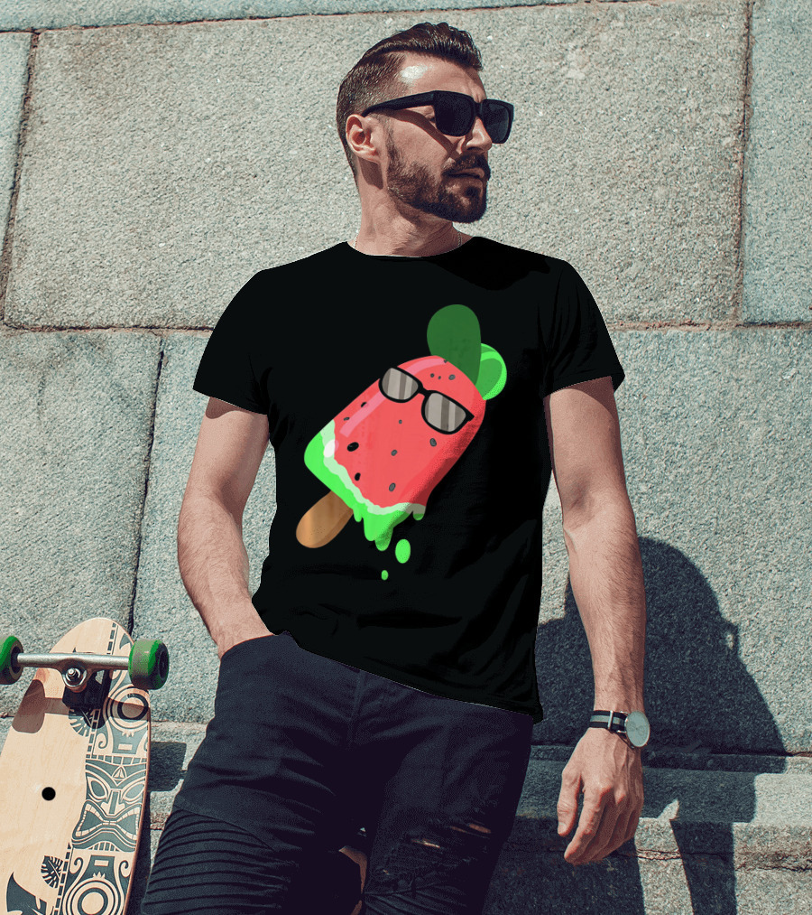 Fruity Fashion Ice Cream Watermelon With Sunglasses T-Shirt