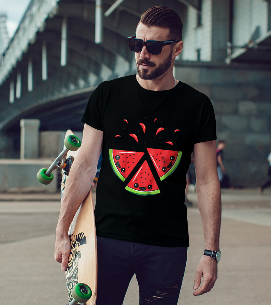 Kids Cute Watermelon Slices With Smiling Faces And Seeds T-Shirt