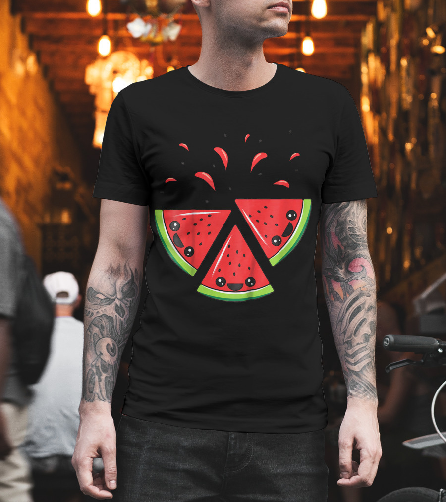 Kids Cute Watermelon Slices With Smiling Faces and Seeds T-Shirt