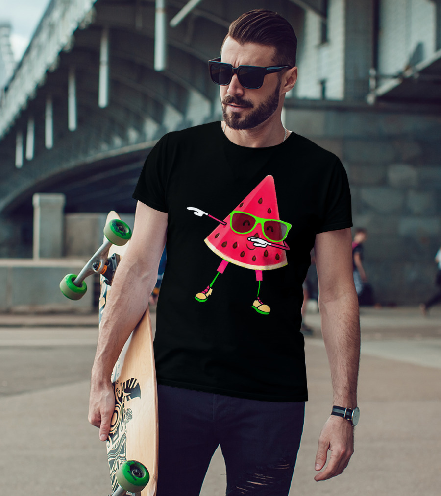 Dabbing Watermelon Funny Watermelon Slice With Sunglasses T-Shirt