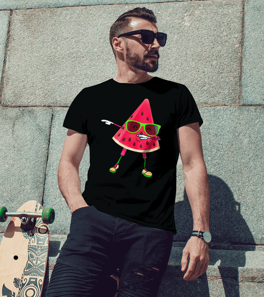 Dabbing Watermelon Funny Watermelon Slice With Sunglasses T-Shirt