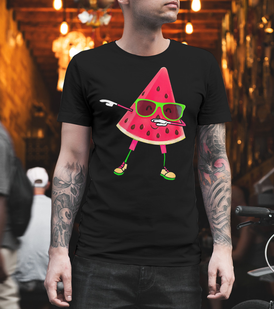 Dabbing Watermelon Funny Watermelon Slice With Sunglasses T-Shirt
