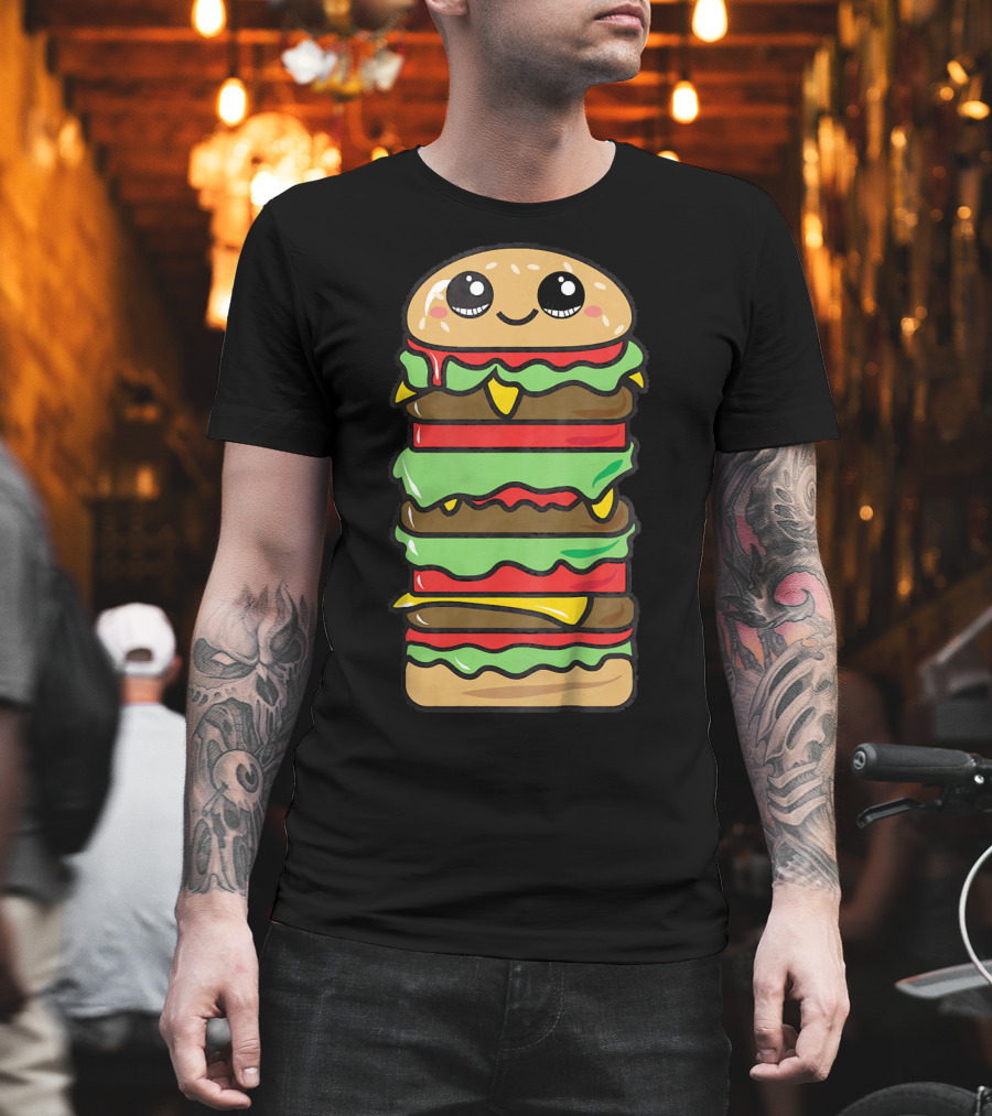 Kids Funny Kawaii Hamburger Burger Eat Food Boy T-Shirt