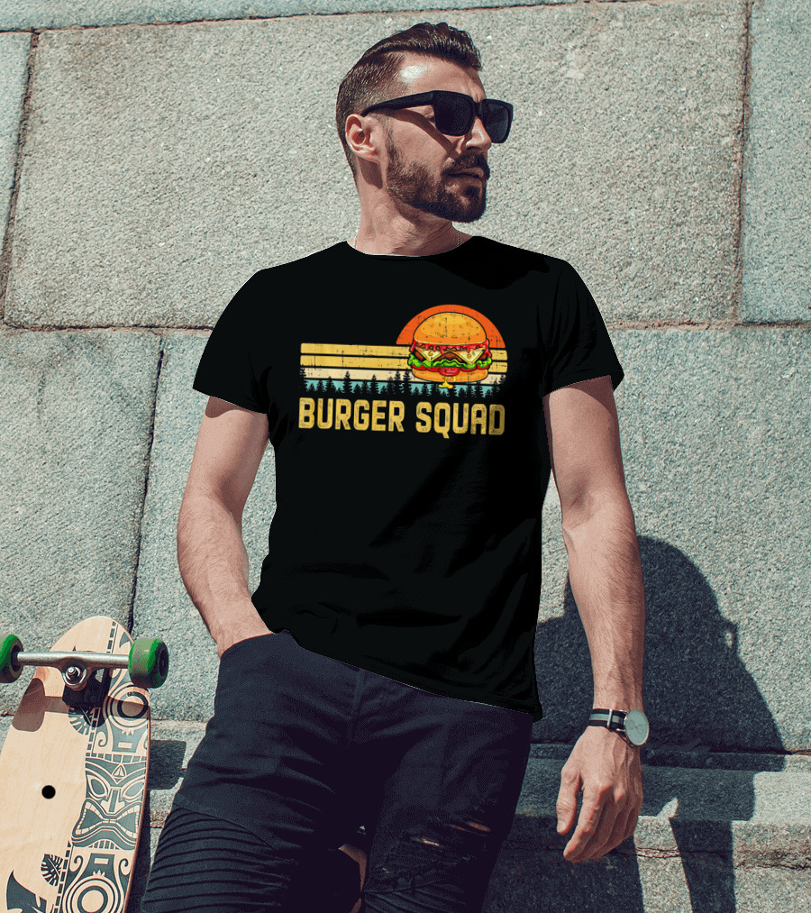 Burger Squad Retro Sunset Cheeseburger Foodie Lover T-Shirt