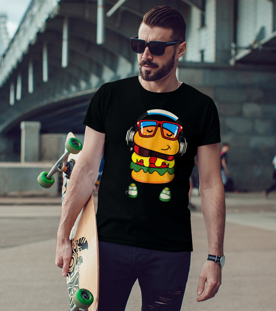 Dancing Hamburger With Headphones And Glasses T-Shirt