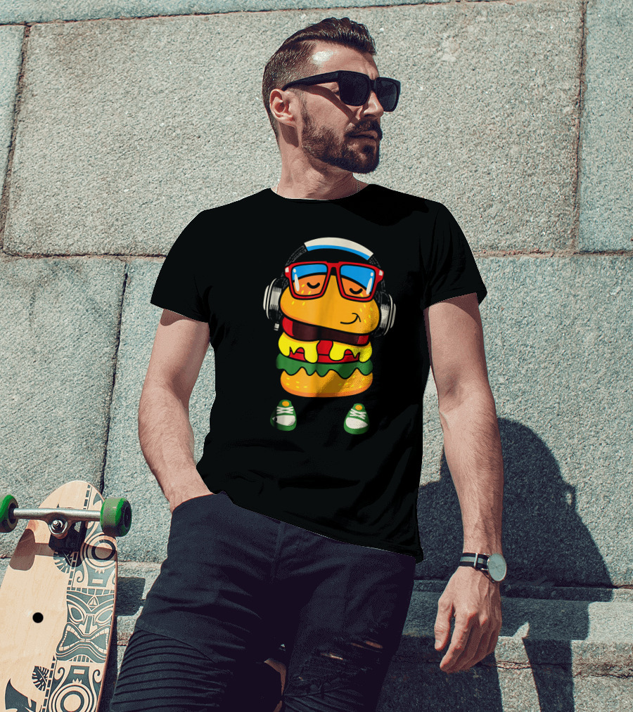 Dancing Hamburger With Headphones And Glasses T-Shirt