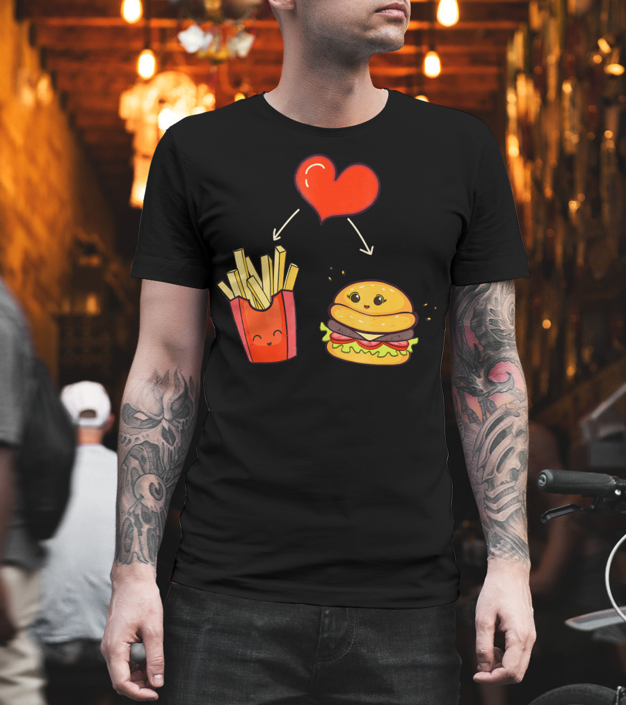 Burger Fries Kids Kawaii Heart Cute Food Lovers T-Shirt