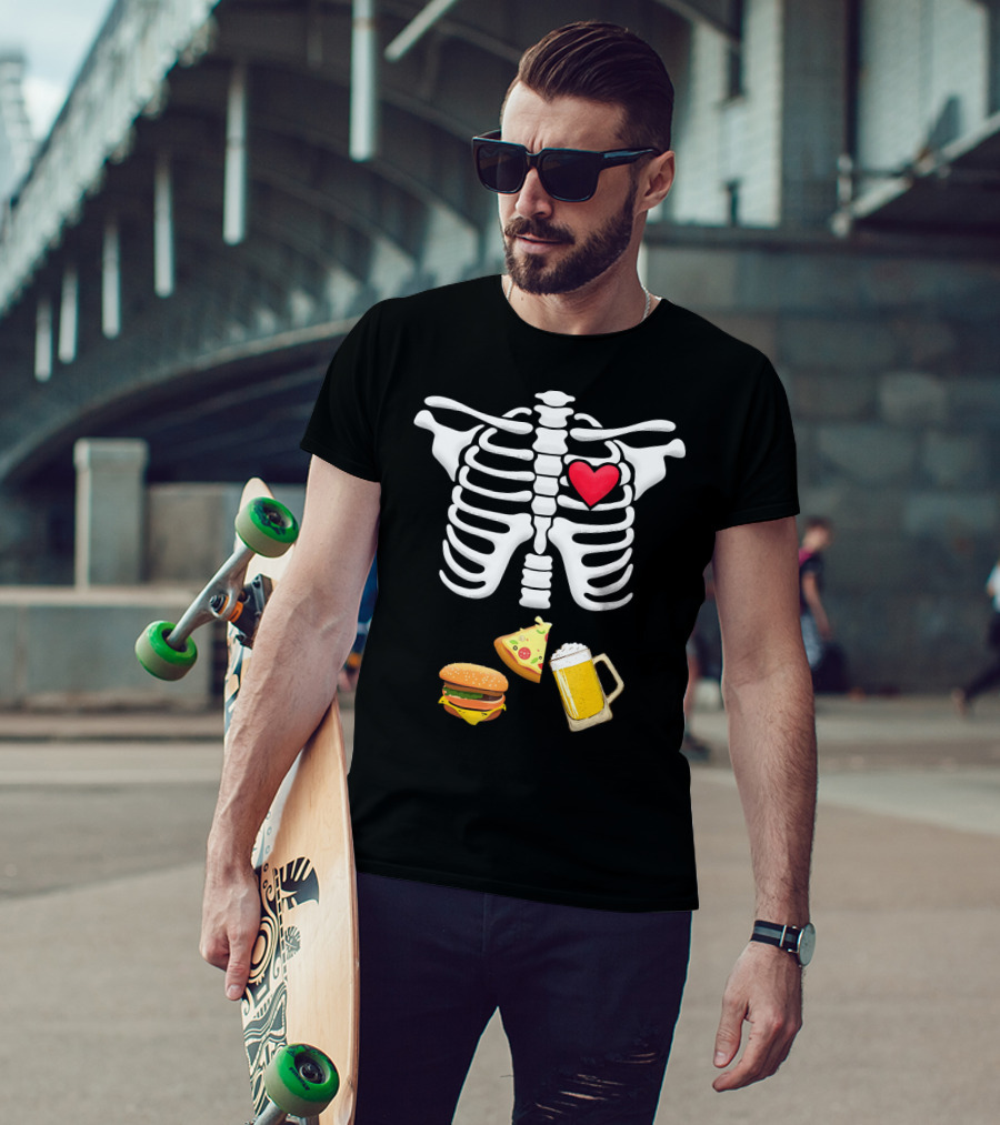Hamburger Pizza Beer Heart Skeleton Ribs T-Shirt