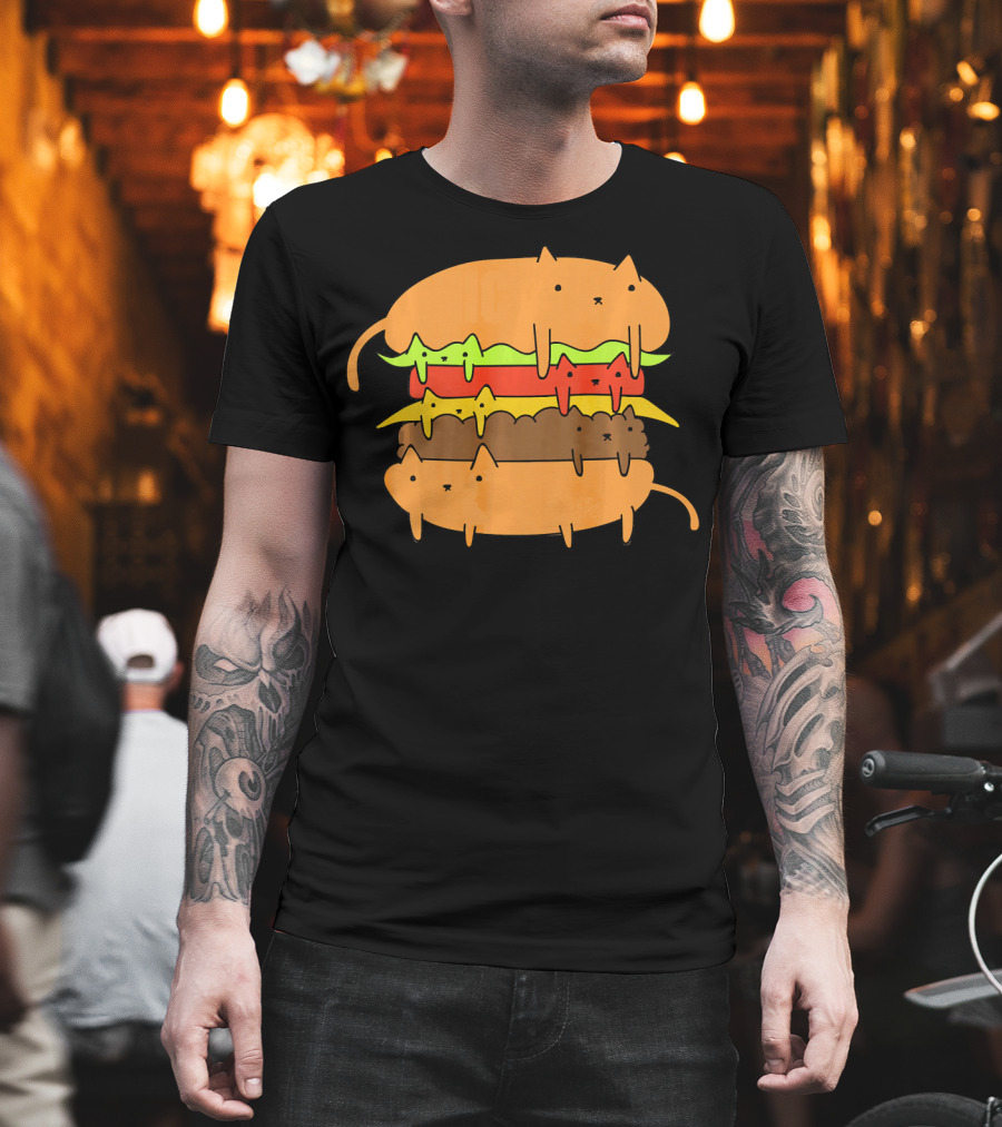 Cute Kawaii Cat Cheese Burger Adorable Layers T-Shirt