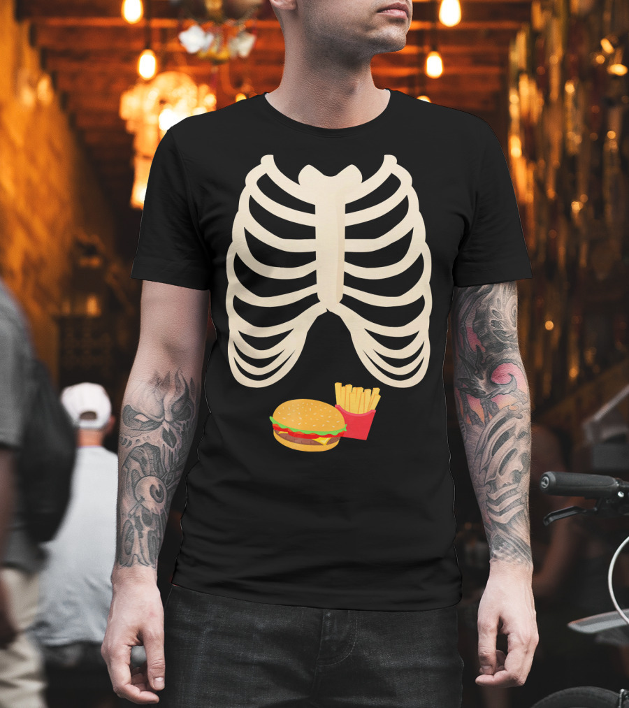 Halloween Skeleton Rib Cage Xray Burger and Fries T-Shirt