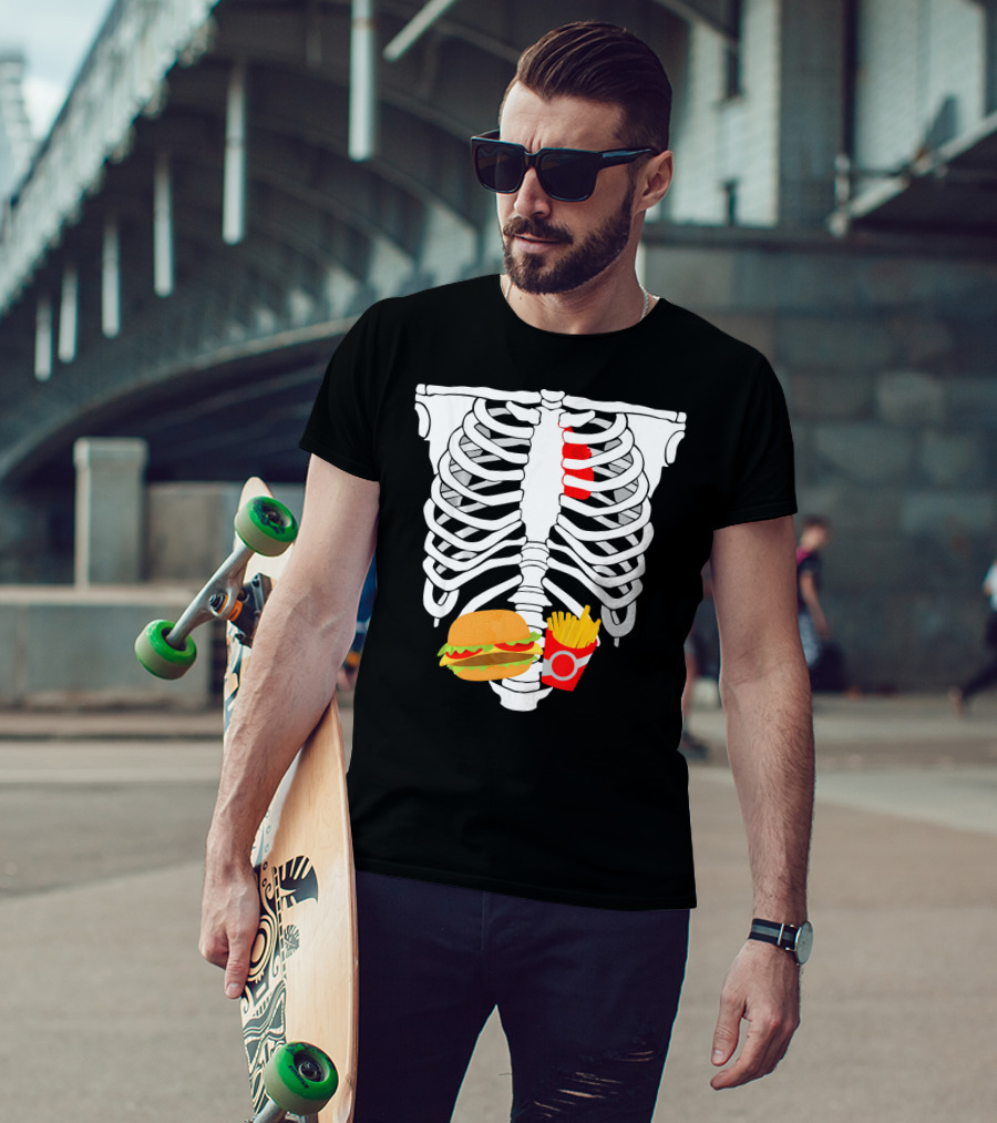 Skeleton Ribcage With Burger And Fries T-Shirt