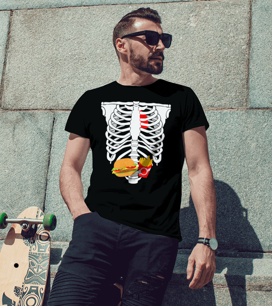 Skeleton Ribcage With Burger And Fries T-Shirt