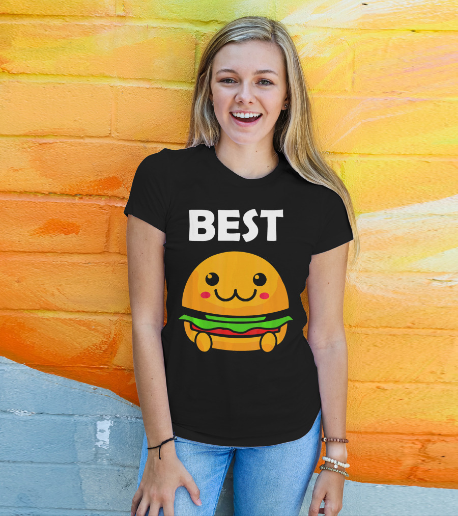 Burger Matching Fries Best Friend Novelty Best Cute Kawaii Face T-Shirt