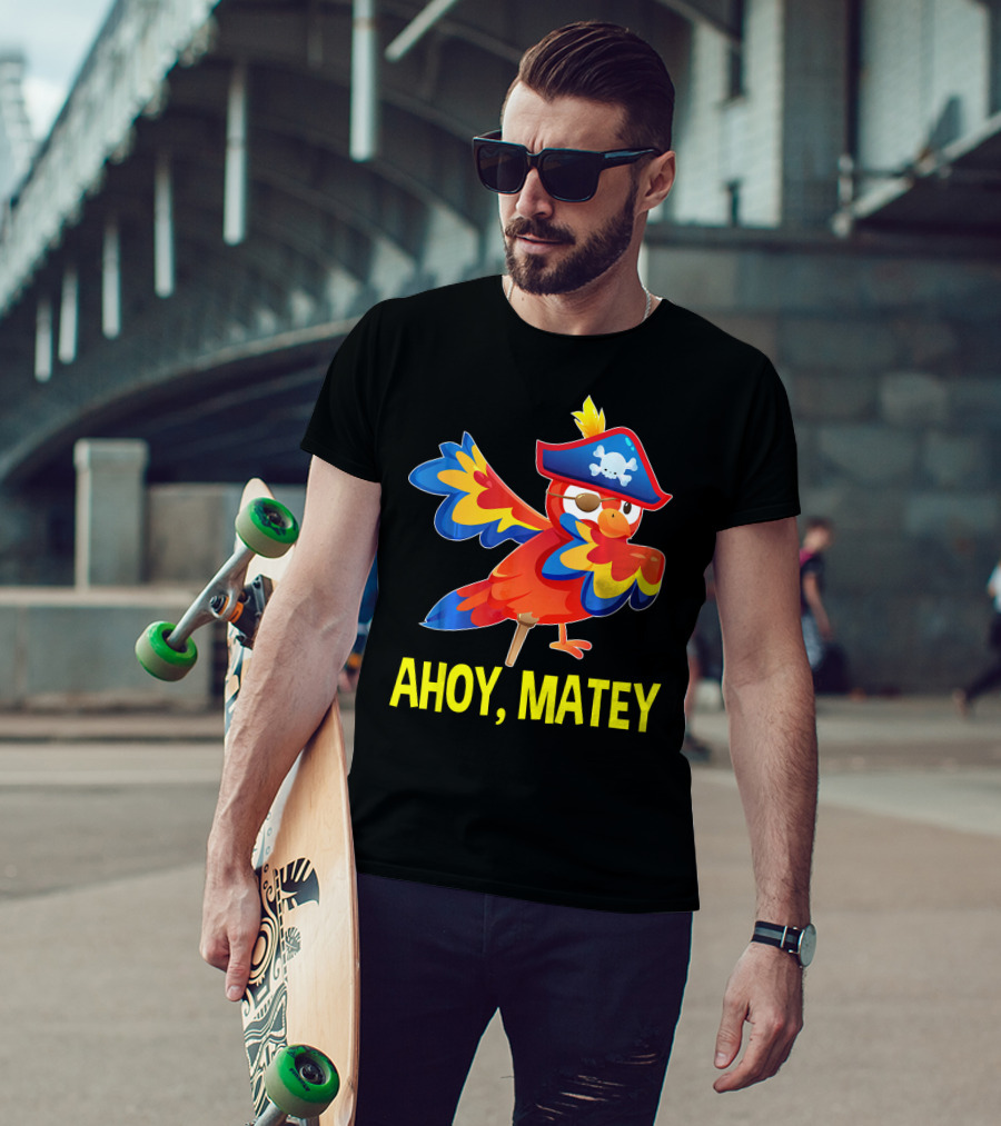 Ahoy Matey Dabbing Parrot With Pirate Hat And Skull Emblem T-Shirt