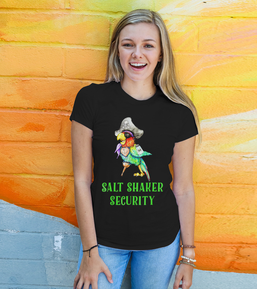 Salt Shaker Security Pirate Head Parrot With Eyepatch And Peg Leg T-Shirt