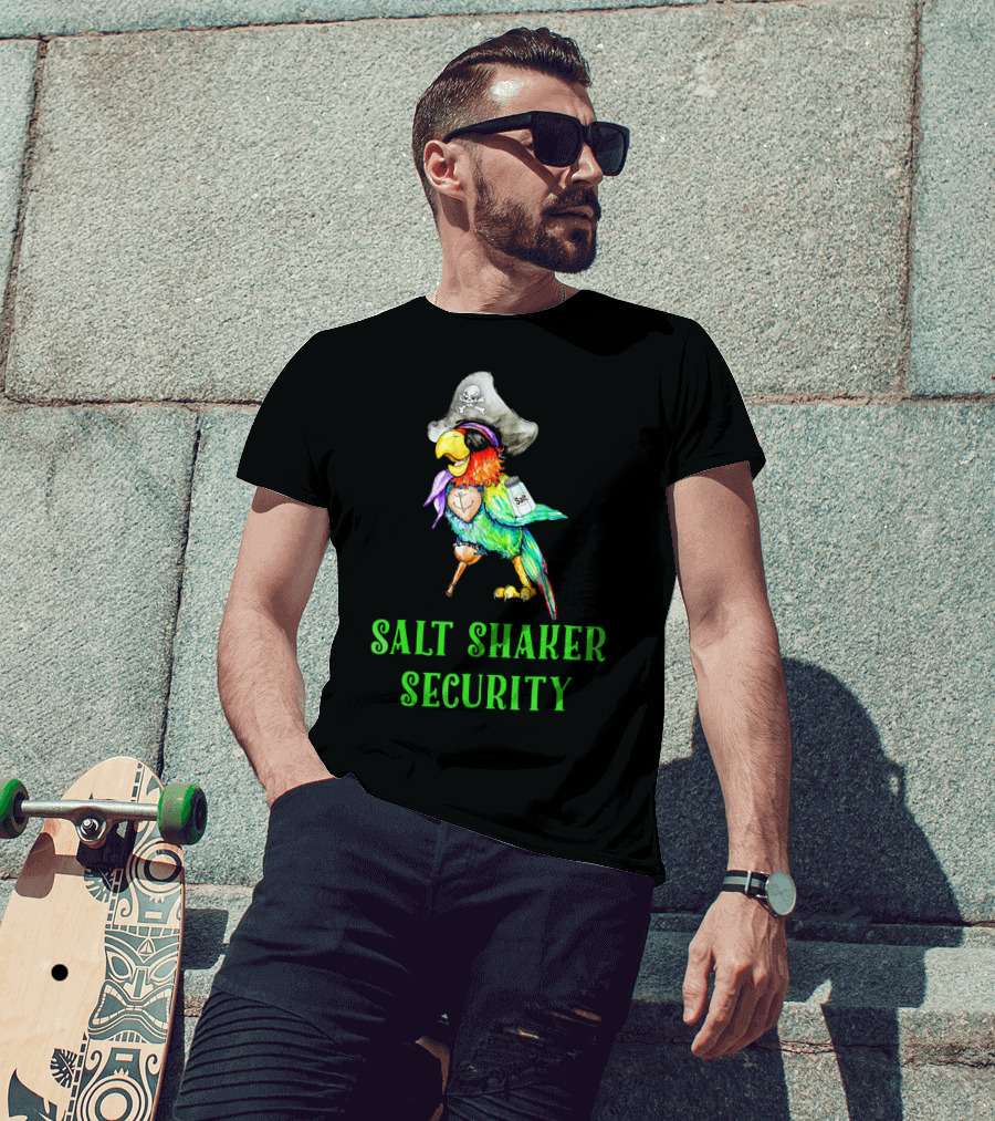 Salt Shaker Security Pirate Head Parrot With Eyepatch And Peg Leg T-Shirt