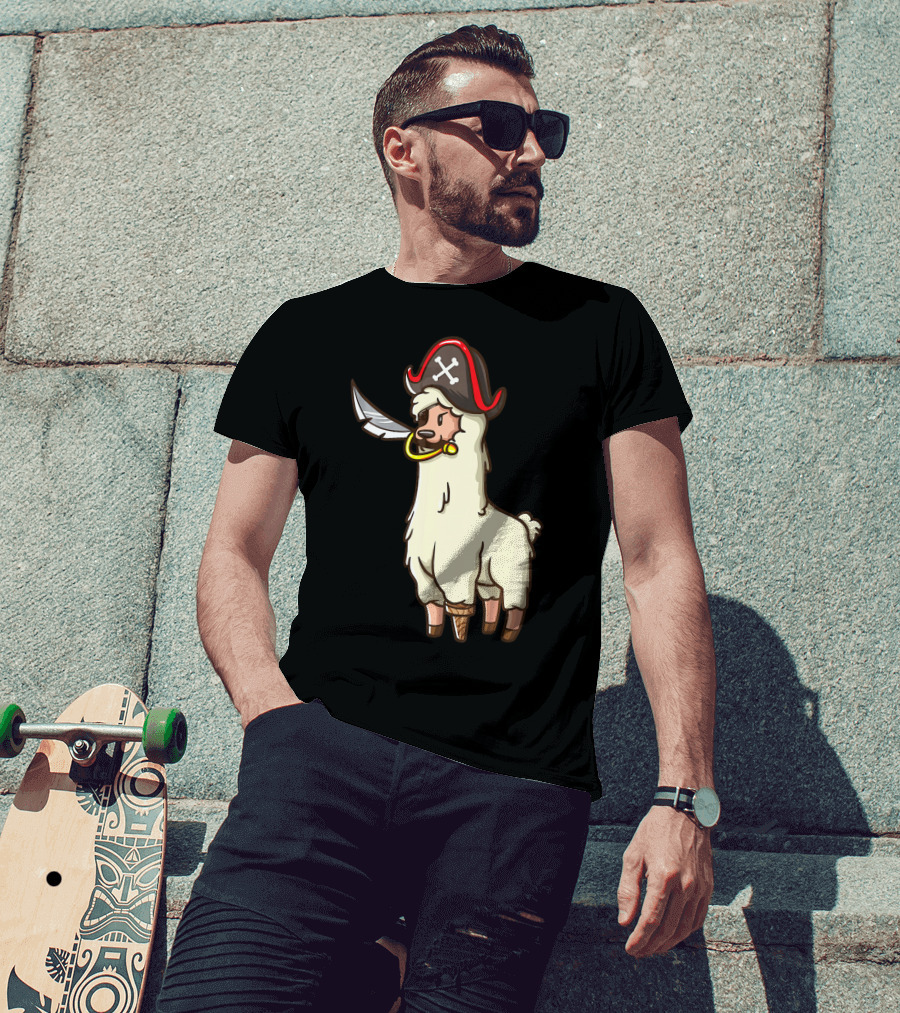 Pirate Llama With Hat And Sword Halloween Party T-Shirt