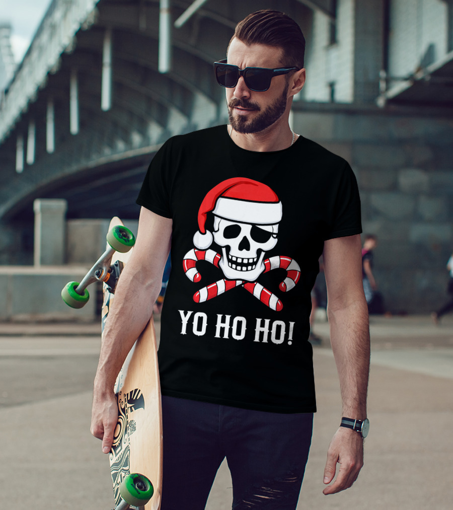 Yo Ho Ho Santa Pirate Skull Candy Canes T-Shirt