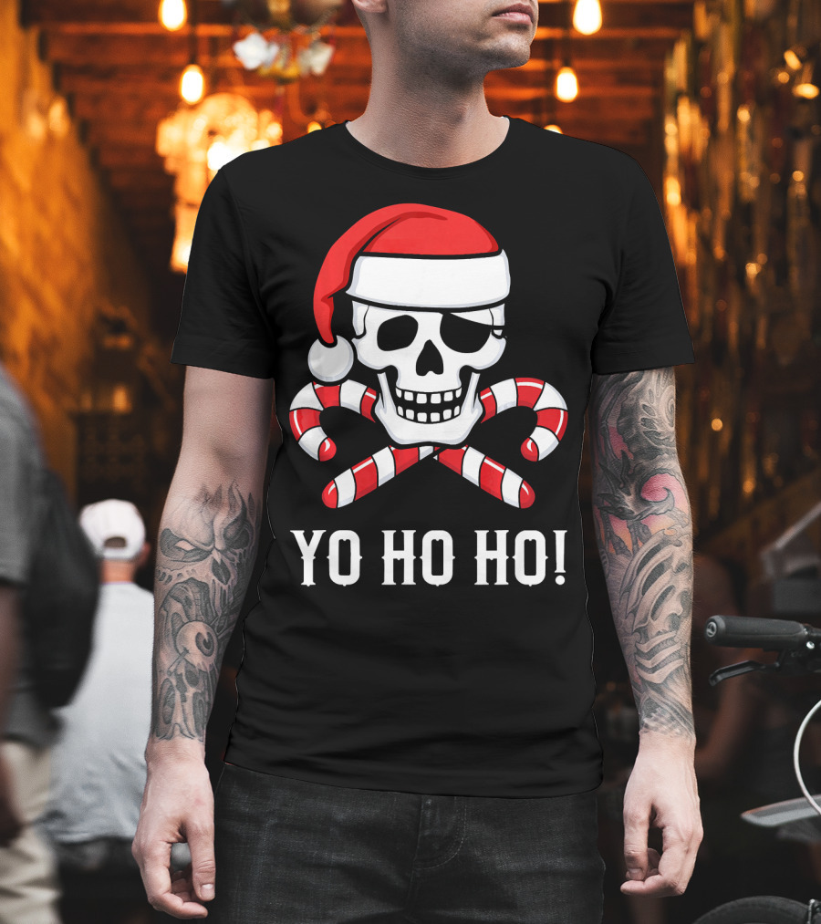 Yo Ho Ho Santa Pirate Skull Candy Canes T-Shirt
