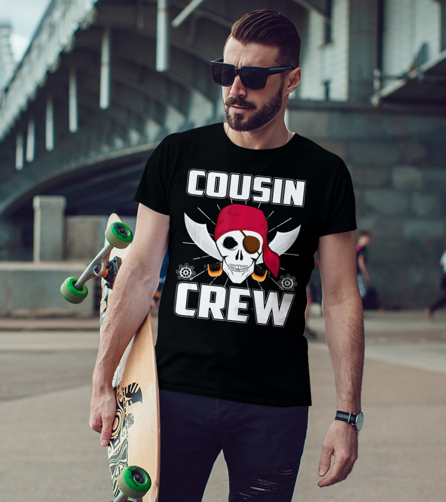 Cousin Crew Pirate Skull Bandana Eyepatch Swords Helmets T-Shirt