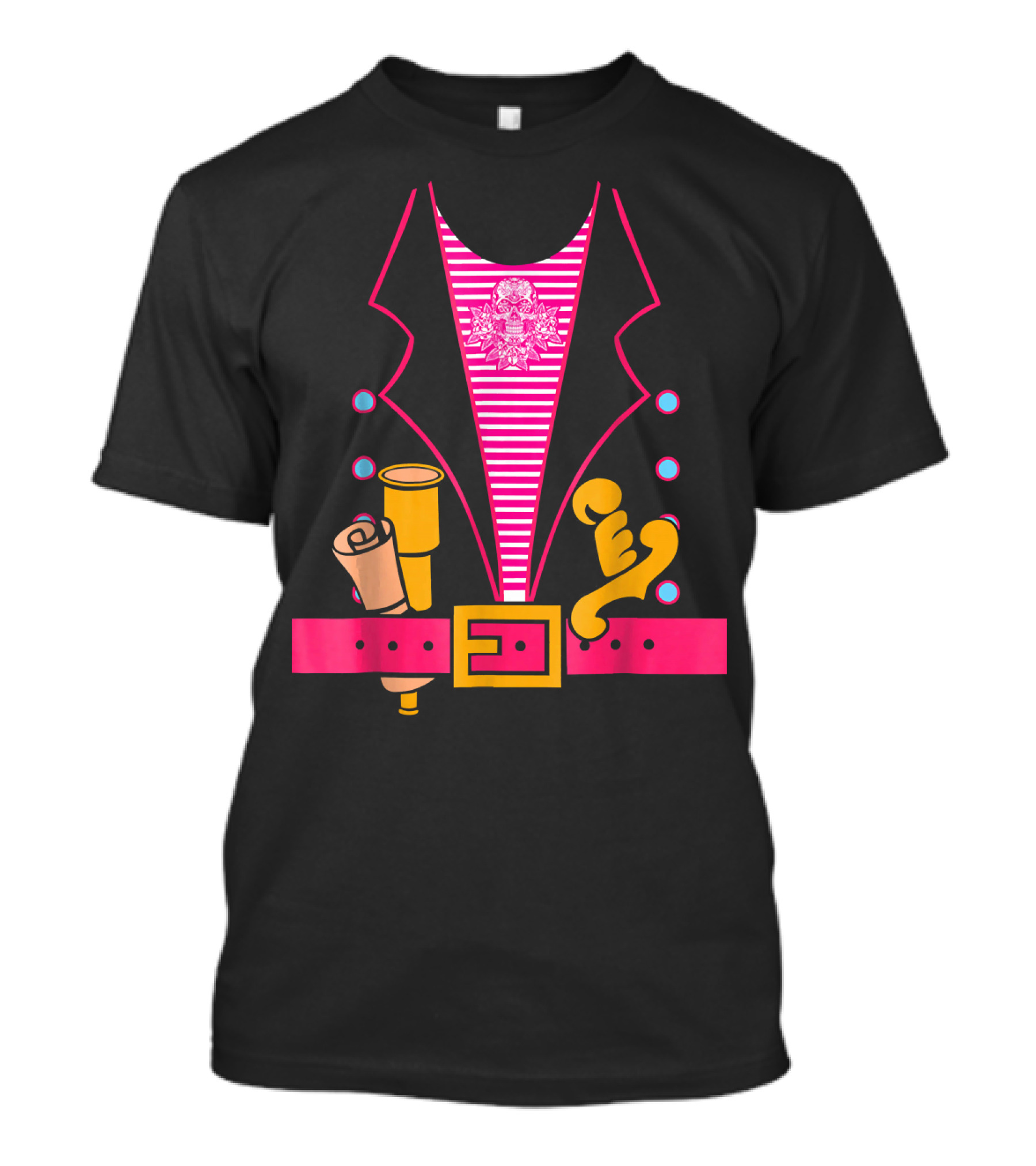 Ladies Pirate Costume Stripes Skulls Sash Spyglass Sword Belt T-Shirt