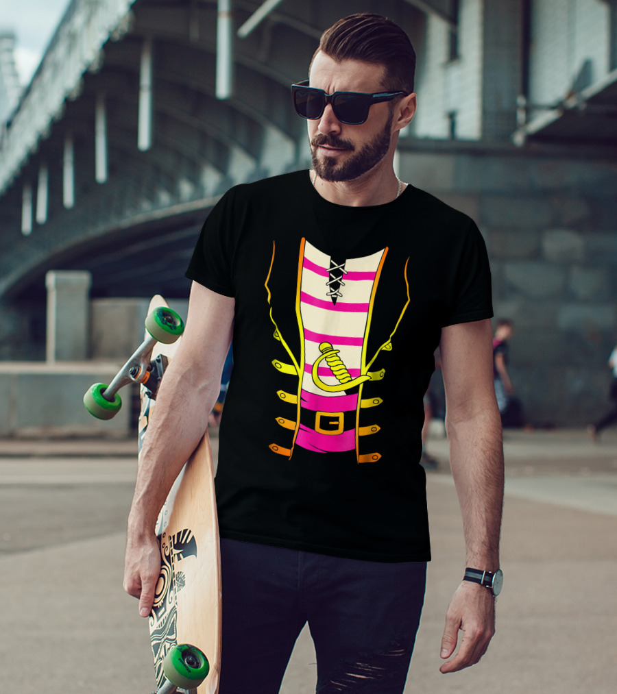 Pirate Costume Striped Shirt With Sword And Belt T-Shirt