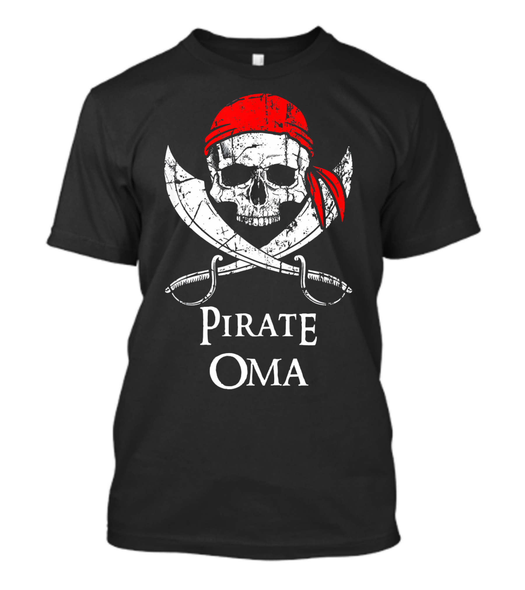 Pirate Oma Skull With Red Bandana And Crossed Swords T-Shirt