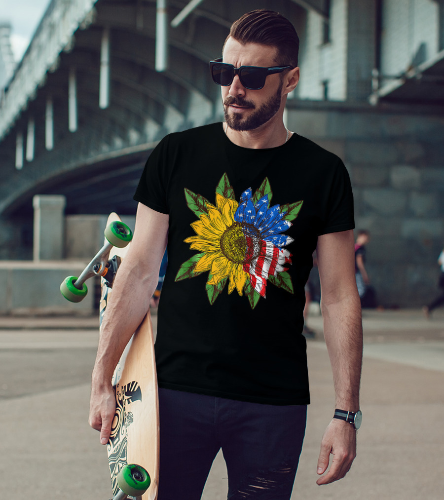Hippie Peace American Flag Sunflower T-Shirt