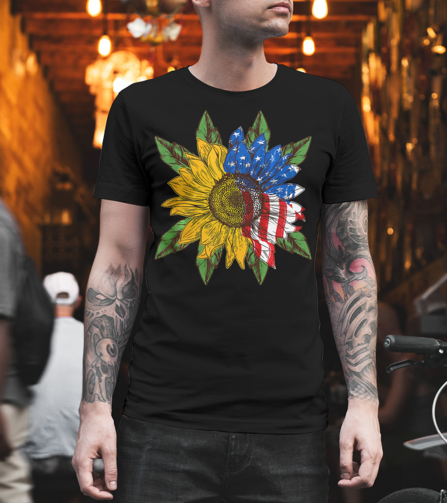 Hippie Peace American Flag Sunflower T-Shirt