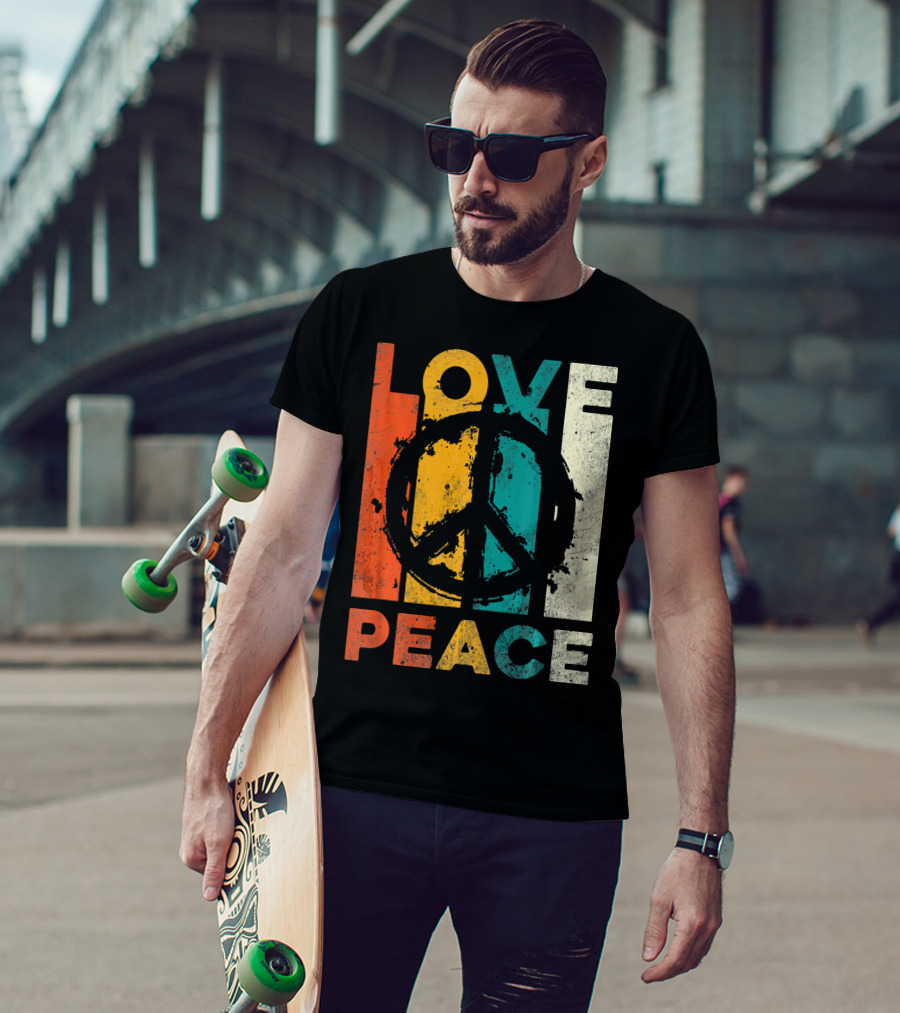 Love Peace Retro 60s 70s Vibe With Tie Dye Peace Sign T-Shirt