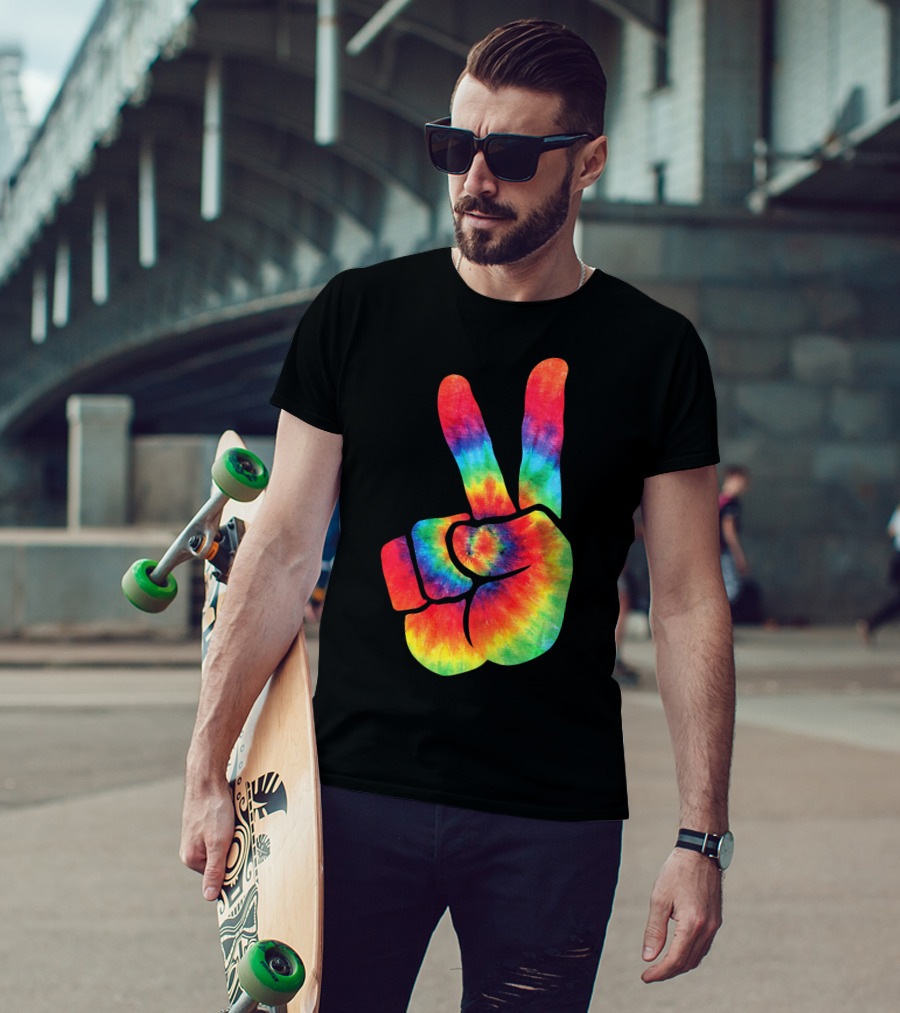 Hippie Peace Tie Dye Colortone V Sign T-Shirt